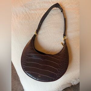 JW PEI Dark Brown Croc-Embossed Shoulder Bag